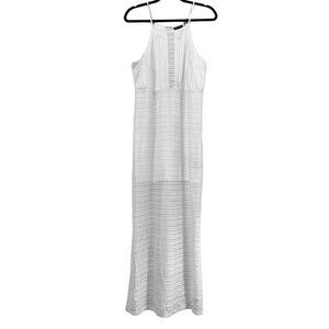 Shinestar Lace Sheer Lined Sleeveless Side Slit Boho Maxi Dress White Size XL